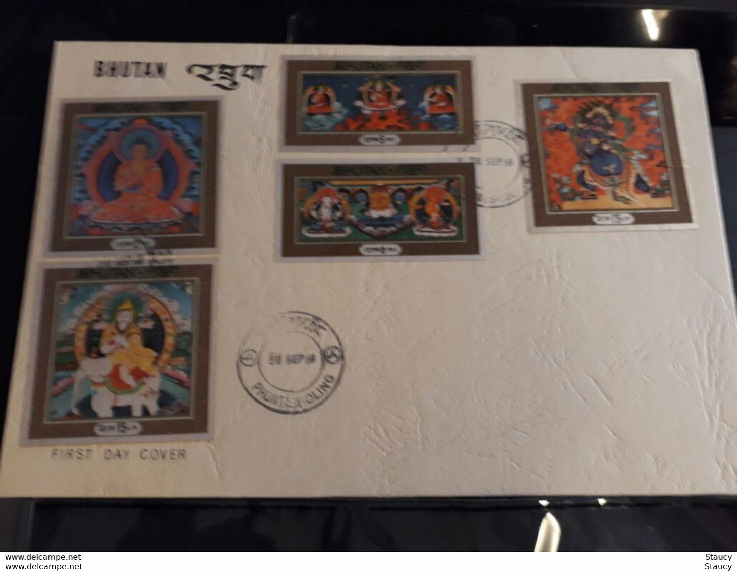 BHUTAN 1969 RELIGIOUS THANKA PAINTINGS BUDHA - SILK CLOTH Unique 5v Stamps Set On FDC, As Per Scan - Hinduismo