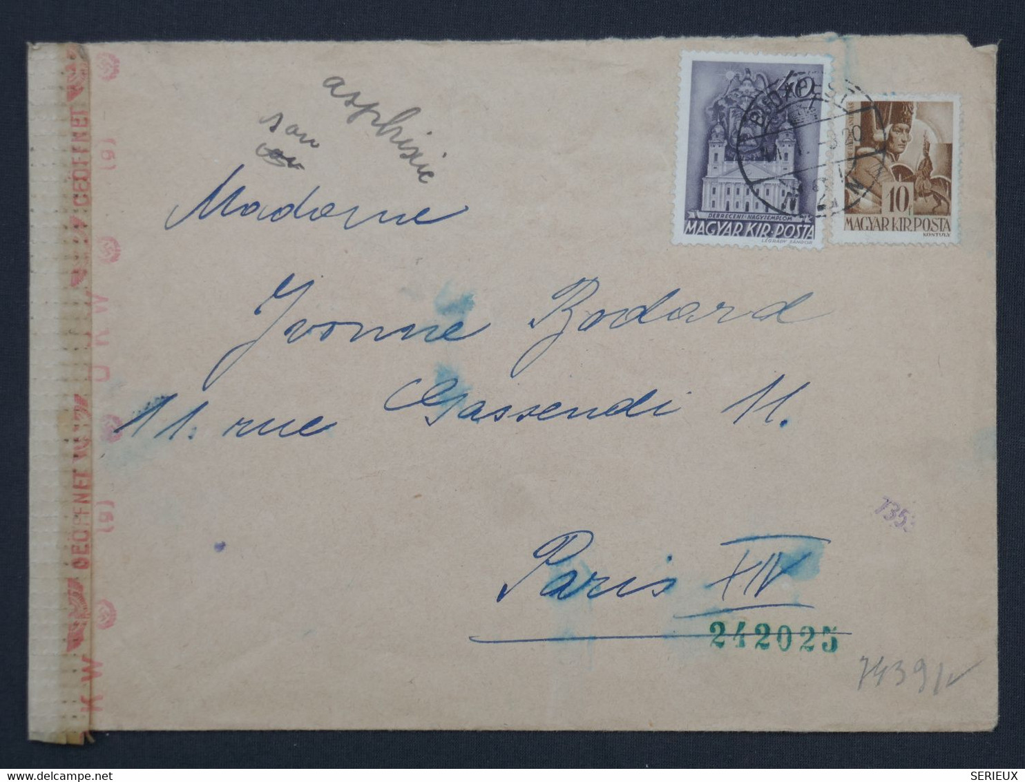 BI 2 HONGRIE  BELLE  LETTRE CENSUREE  RR 1944  BUDAPEST A PARIS FRANCE + + + AFFRANCH. INTERESSANT - Postmark Collection
