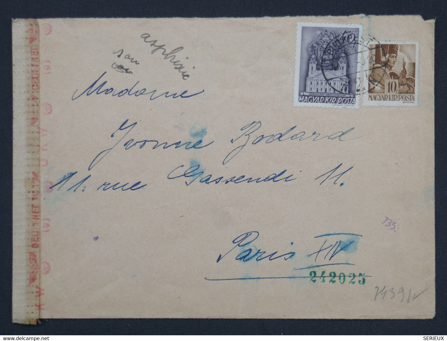 BI 2 HONGRIE  BELLE  LETTRE CENSUREE  RR 1944  BUDAPEST A PARIS FRANCE + + + AFFRANCH. INTERESSANT - Poststempel (Marcophilie)