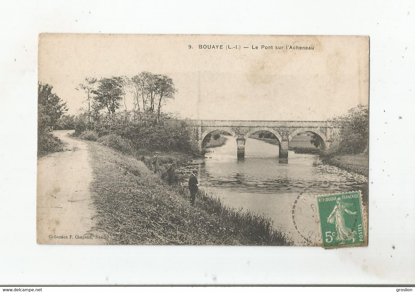 BOUAYE (L I) 9 LE PONT SUR L'ACHENEAU (PECHEUR)  1911 - Bouaye