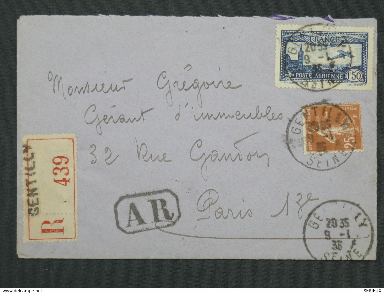 BI 2  FRANCE BELLE LETTRE RECOM.  1936 GENTILLY A   PARIS +PA N°6  ++ AFFRANCH. PLAISANT - 1927-1959 Lettres & Documents