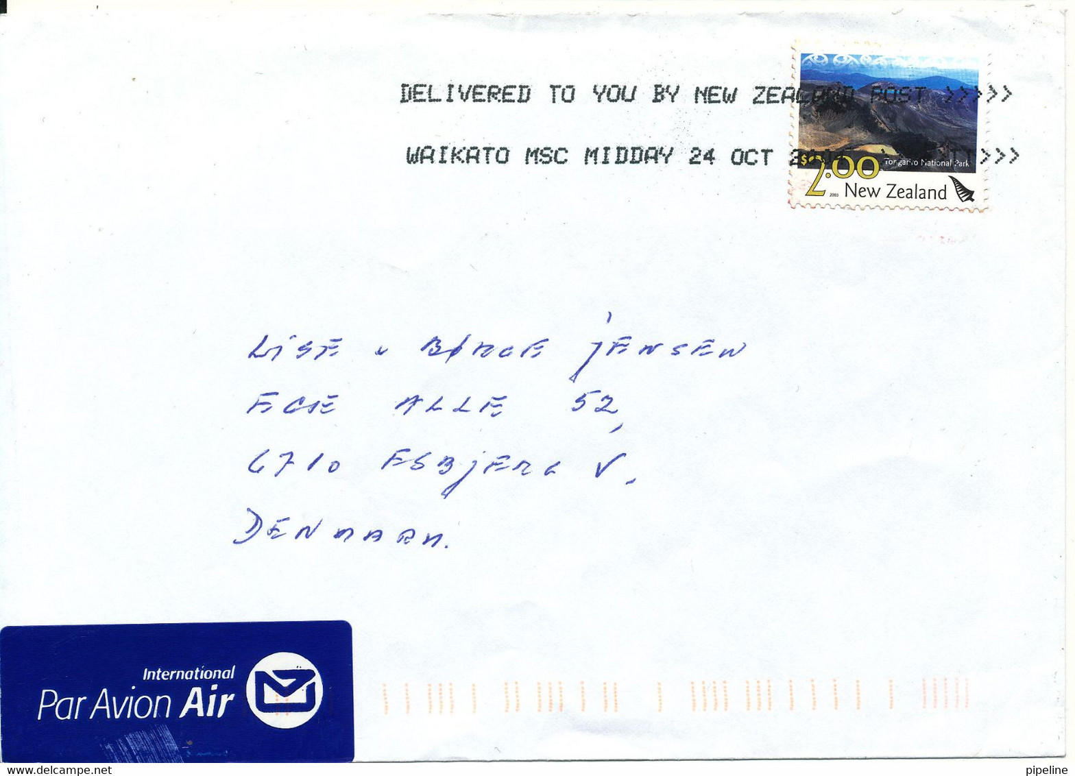 New Zealand Cover Sent Air Mail To Denmark 24-10-2004 Single Franked - Storia Postale