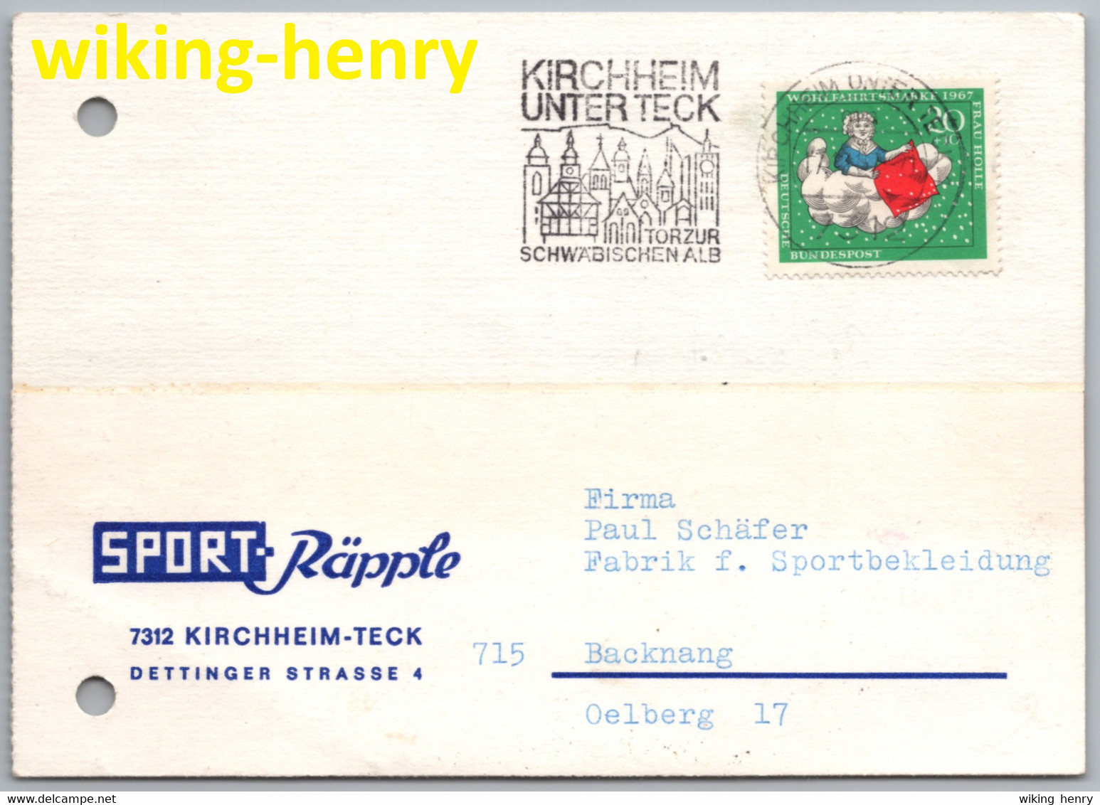 Kirchheim Unter Teck - Firmenkarte 2   Sport Räpple 1967 - Kirchheim