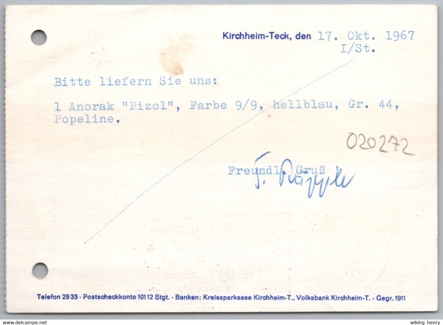 Kirchheim Unter Teck - Firmenkarte 2   Sport Räpple 1967 - Kirchheim