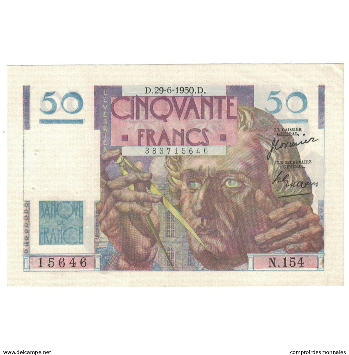 France, 50 Francs, Le Verrier, 1950, N.154, SUP+, Fayette:20.15, KM:127c - 50 F 1946-1951 ''Le Verrier''