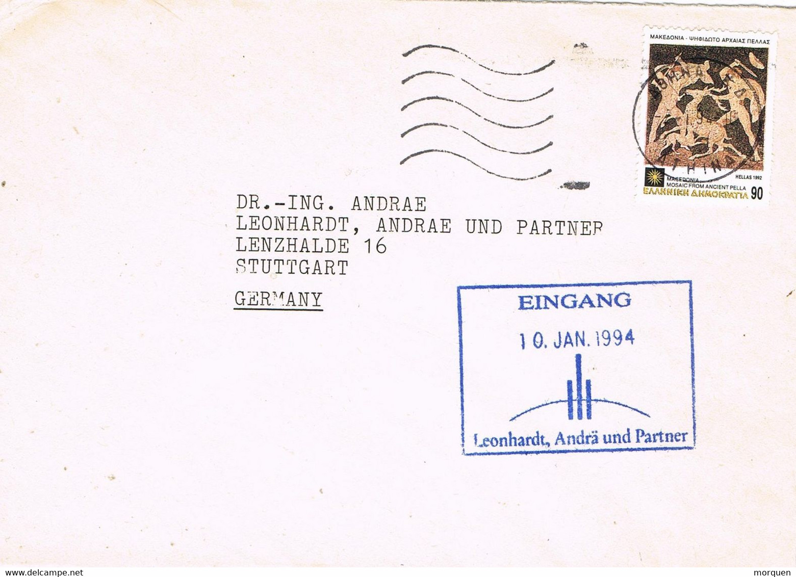 47577. Carta ATENAS (Grecia) 1994 To Germany. Mosaico De Macedonia - Storia Postale