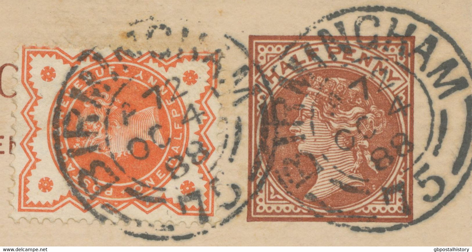 GB „BIRMINGHAM / 75“ Superb Double Cirlce (two Arcs, 25mm, Code „A 72“) On Superb QV ½ D Brown Stamped To Order Postal - Brieven En Documenten