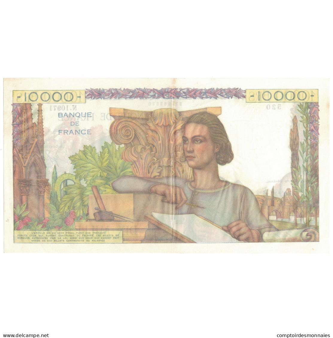 France, 10,000 Francs, Génie Français, 1956, N.10971, SUP, Fayette:50.79 - 10 000 F 1945-1956 ''Génie Français''