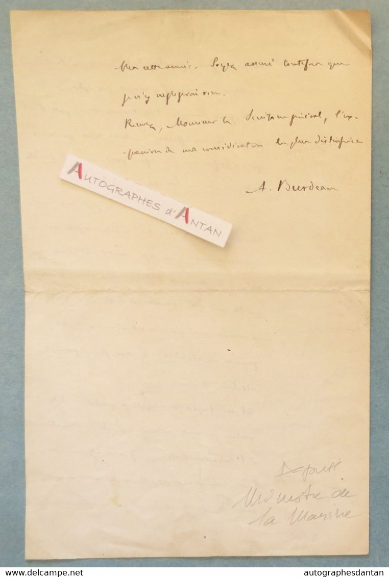 ● L.A.S 1878 Auguste BURDEAU Chambre Des Députés Ministre Marine Et Colonies écrivain Né Lyon - Lettre Autographe - Político Y Militar