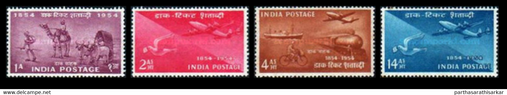 INDIA 1954 100TH ANNIVERSARY OF INDIAN POSTAGE STAMPS COMPLETE SET MNH - Unused Stamps