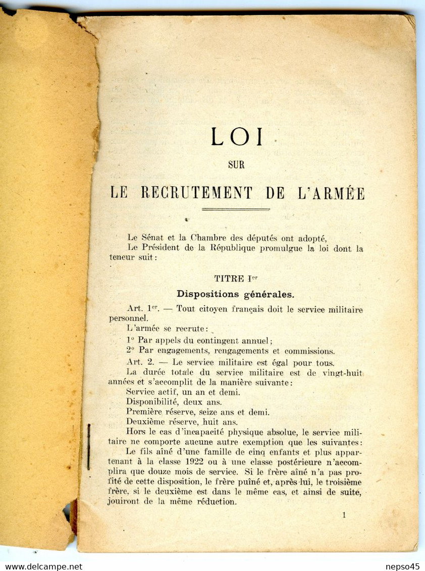 Loi  Avril 1923.recrutement Armée.Imprimerie Strasbourgeoise.écrit Français Et Allemand.Alsace Libérée Annexion Allemand - Andere & Zonder Classificatie