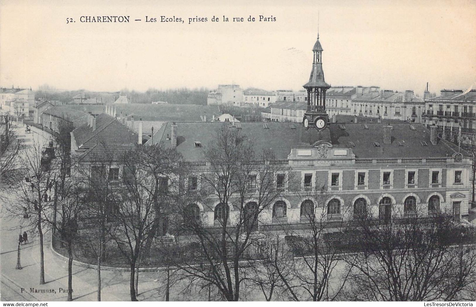 CPA France - Seine Saint Denis - Charenton - Les Ecoles Prises De La Rue De Paris - P. Marmuse Edit. - Horloge - Rue - Autres & Non Classés