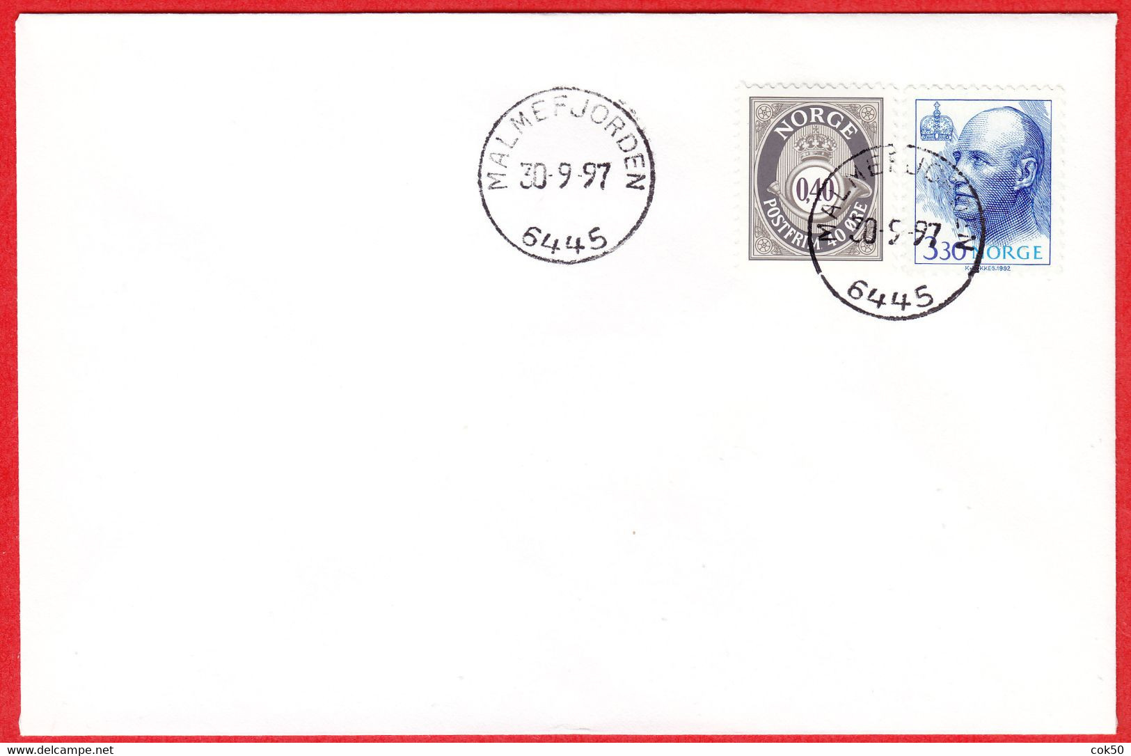 NORWAY -  6445 MALMEFJORDEN (Møre & Romsdal County) - Last Day/postoffice Closed On 1997.09.30 - Local Post Stamps