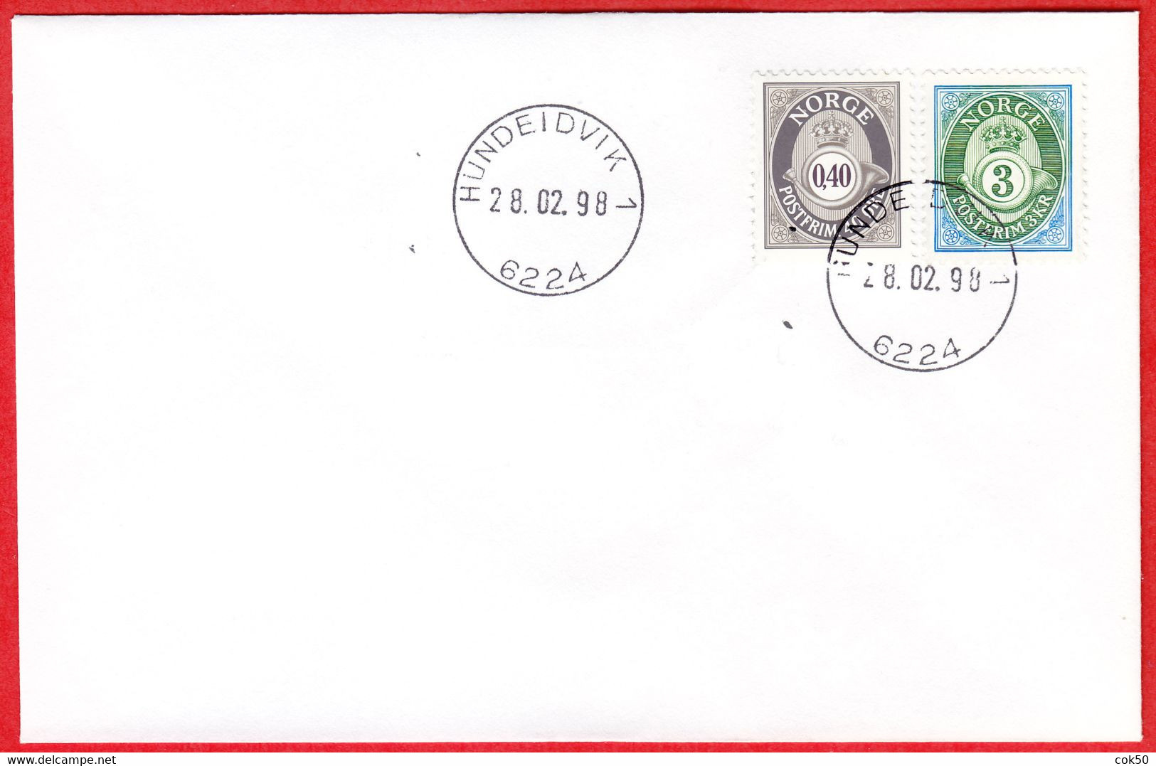 NORWAY -  6224 HUNDEIDVIK 1 (Møre & Romsdal County) - Last Day/postoffice Closed On 1998.02.28 - Local Post Stamps
