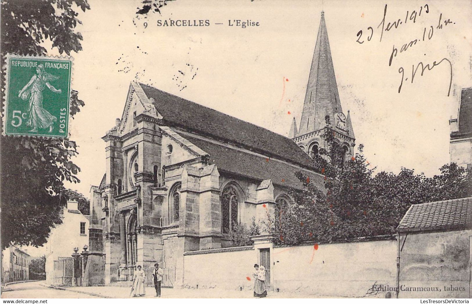 CPA France - Val D'Oise - Sarcelles - L'Eglise - Edition Carameaux Tabacs - Oblitérée 24 Février 1913 Seine Et Marne - Sarcelles