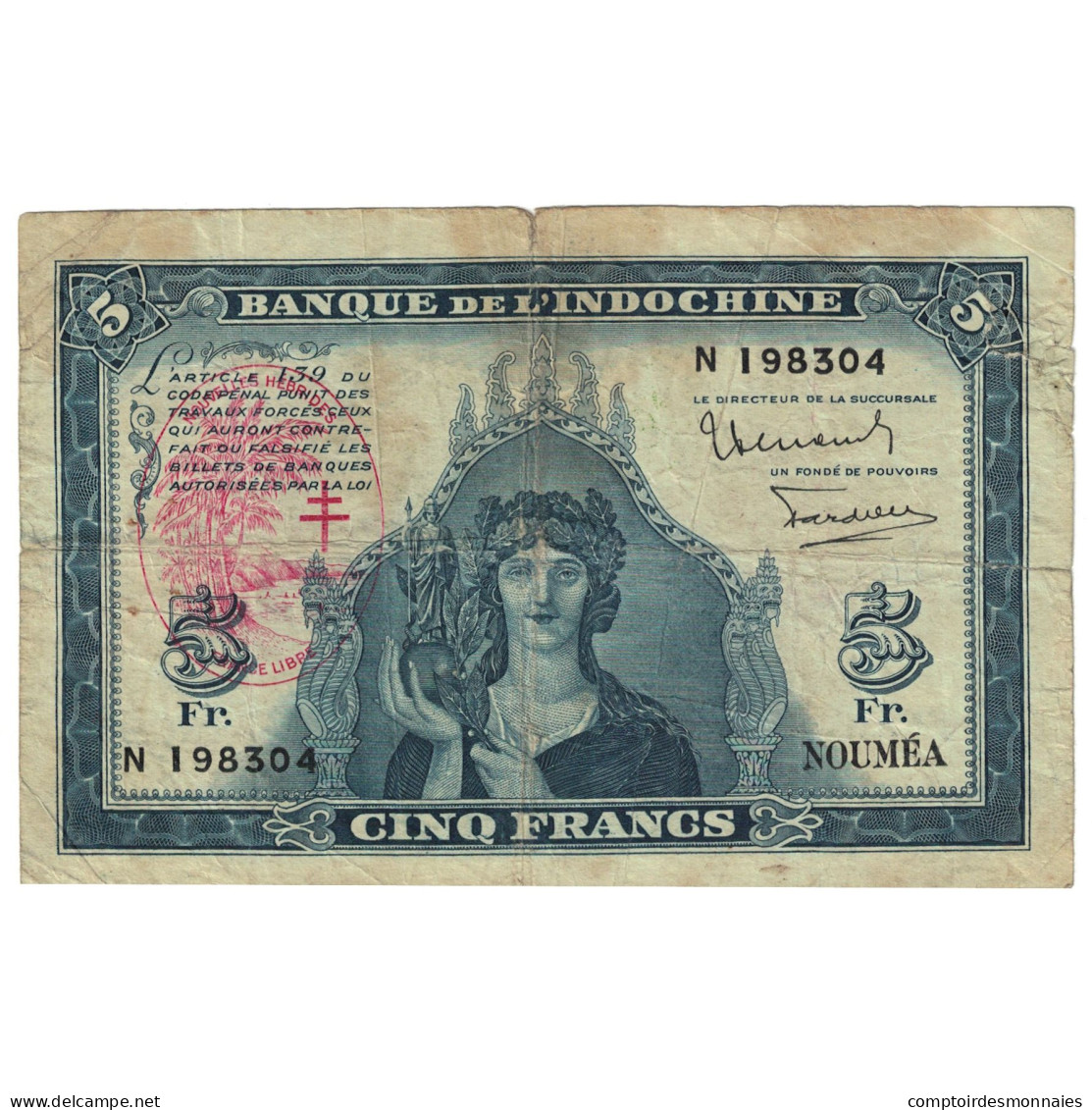 Billet, Condominium Des Nouvelles-Hébrides, 5 Francs, Undated (1945), Undated - Nouvelle-Calédonie 1873-1985