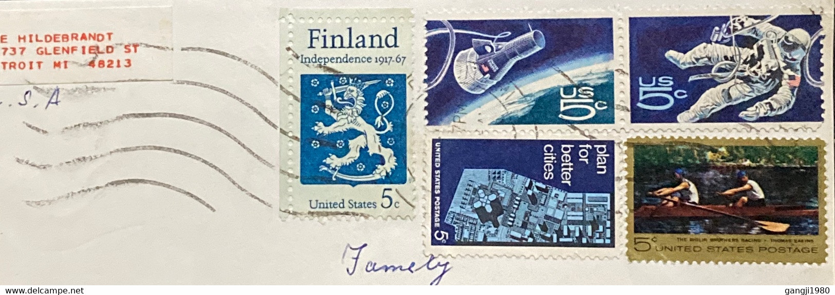 USA USED COVER TO GERMANY 1970, SPACE,ASTRONAUT ,BOAT RACE ,FINLAND LION ,BETTER CITY,5 STAMPS, FRONT ONLY. - Covers & Documents