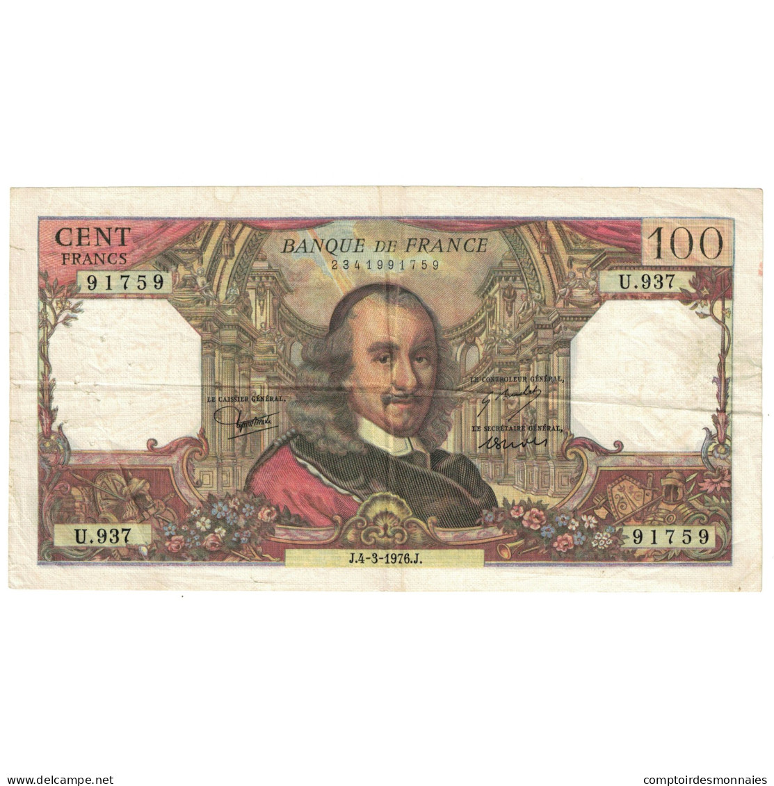 France, 100 Francs, Corneille, 1976, U.937, TB+, Fayette:65.52, KM:149f - 100 F 1964-1979 ''Corneille''