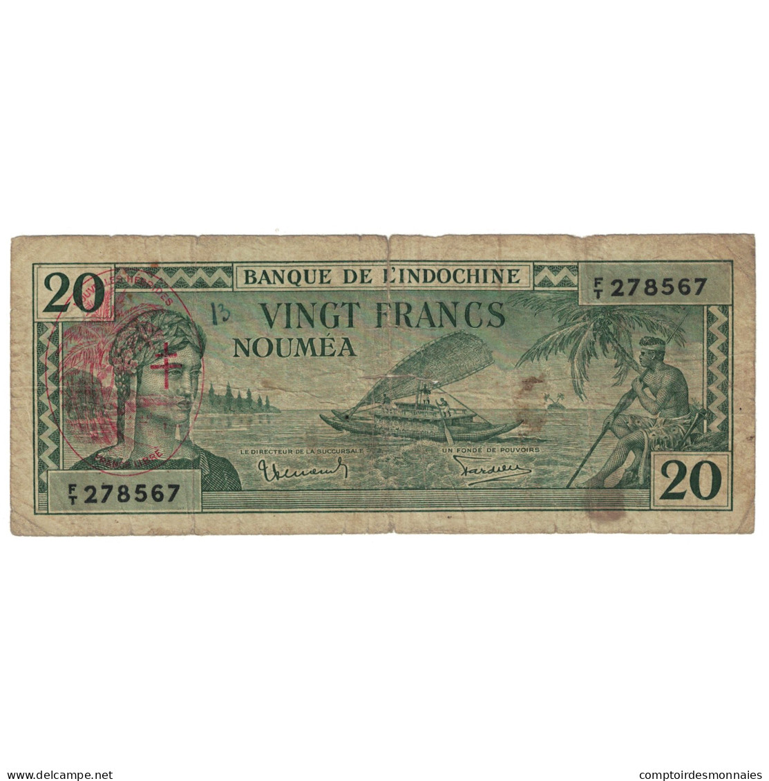 Billet, Condominium Des Nouvelles-Hébrides, 20 Francs, Undated (1945), Undated - Numea (Nueva Caledonia 1873-1985)