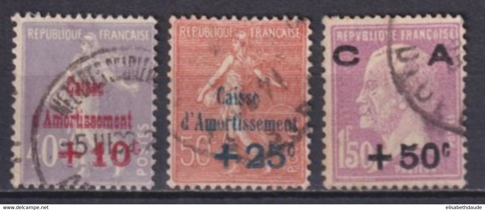 1928 - SERIE COMPLETE YVERT N° 248/250 OBLITERES !  - COTE = 85 EUR. - CAISSE AMORTISSEMENT - 1927-31 Sinking Fund