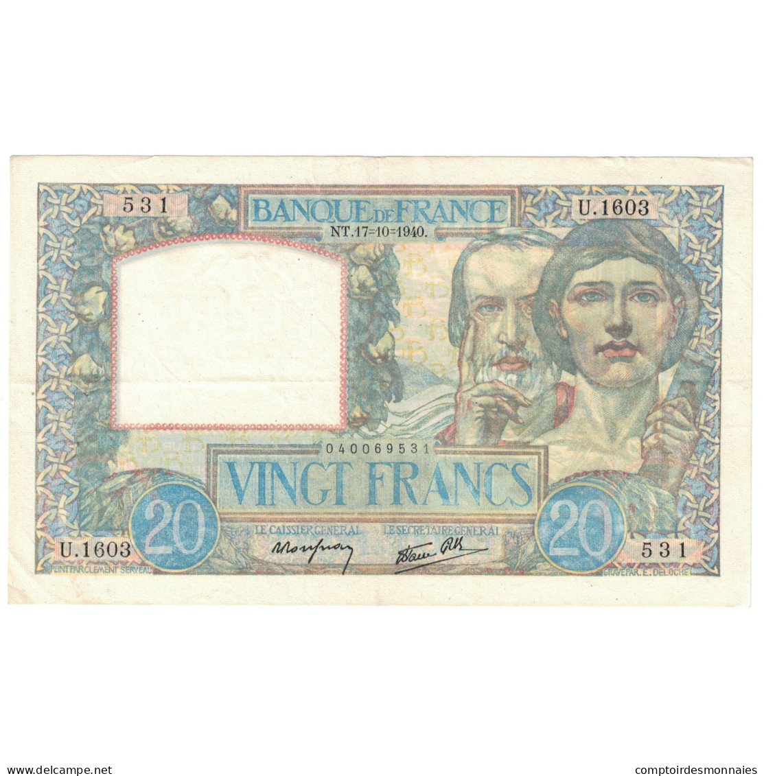 France, 20 Francs, Science Et Travail, 1940, U.1577, TTB, Fayette:12.9, KM:92b - 20 F 1939-1942 ''Science Et Travail''
