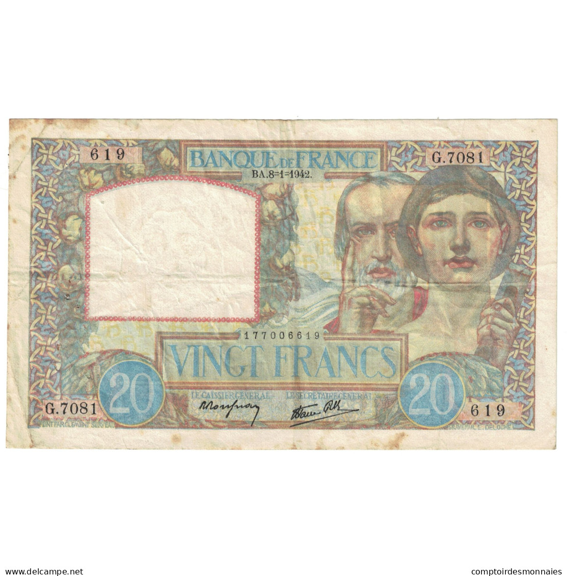 France, 20 Francs, Science Et Travail, 1942, G.7081, TB+, Fayette:12.21, KM:92c - 20 F 1939-1942 ''Science Et Travail''