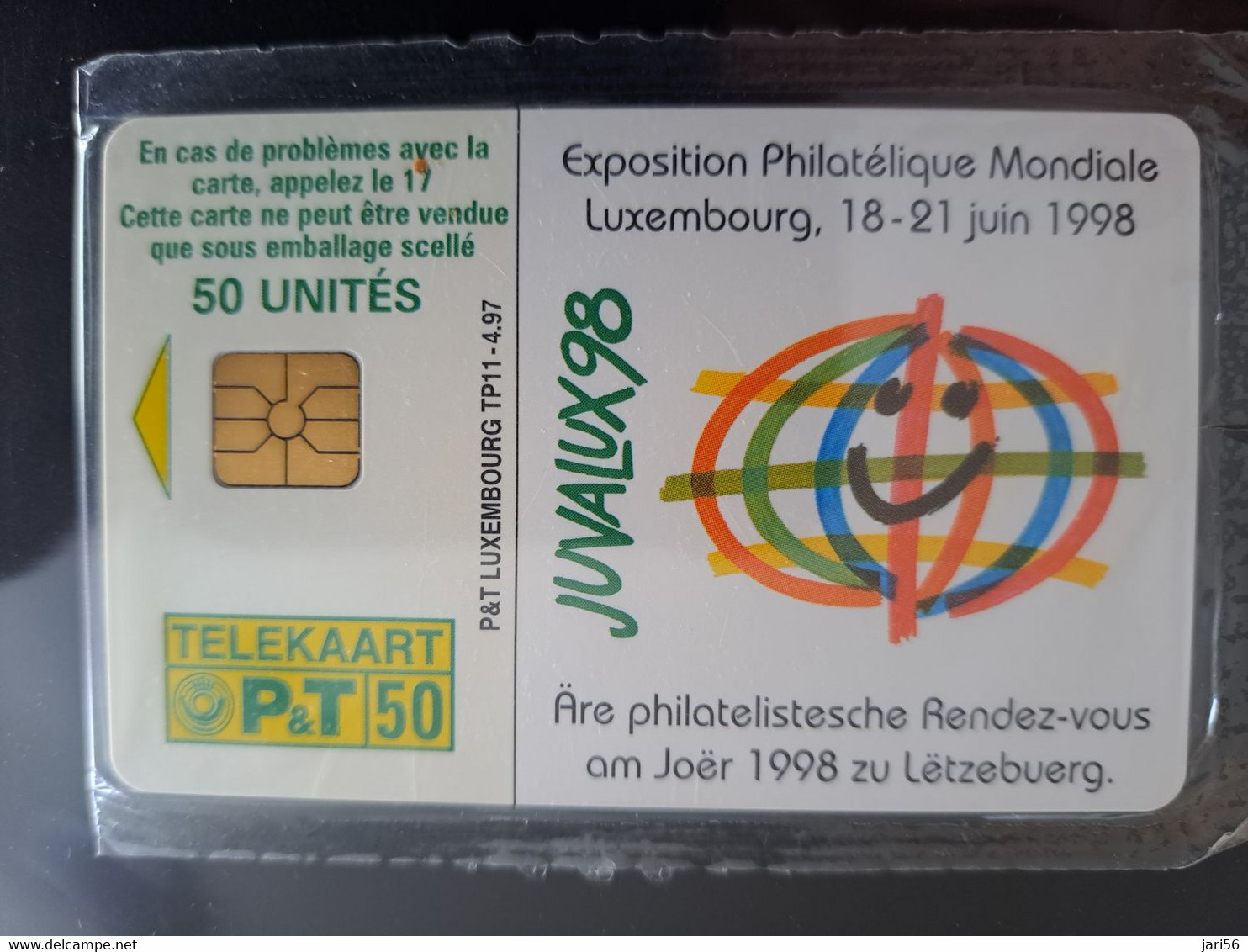 LUXEMBOURG CHIPCARD 50 UNITS TP 11- 4.97 / JUVALUX 98  / STAMP ON CARD    MINT IN WRAPPER      ** 11924** - Luxemburg