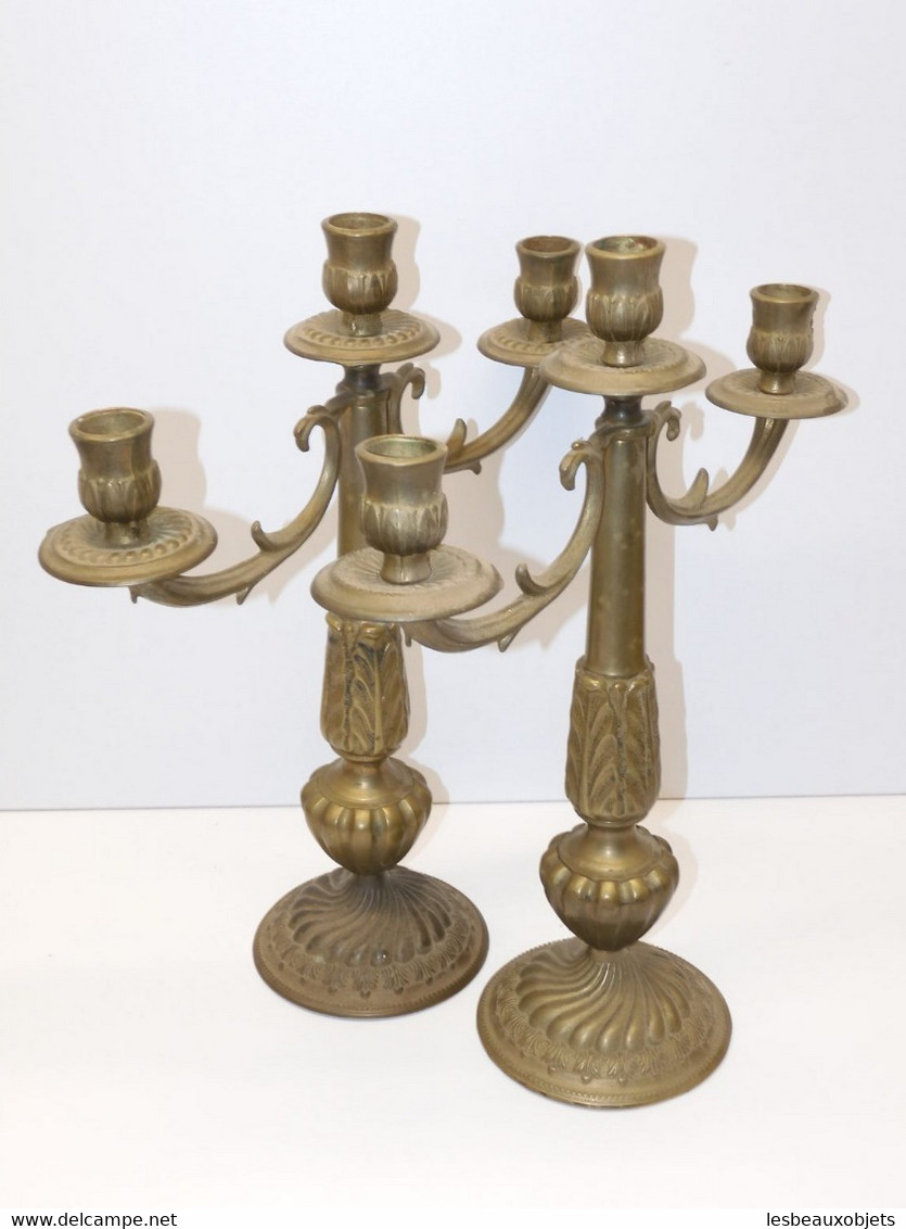 *JOLIE PAIRE DE BOUGEOIRS CANDELABRES à 3 FEUX en BRONZE made in ITALY Bougie  E