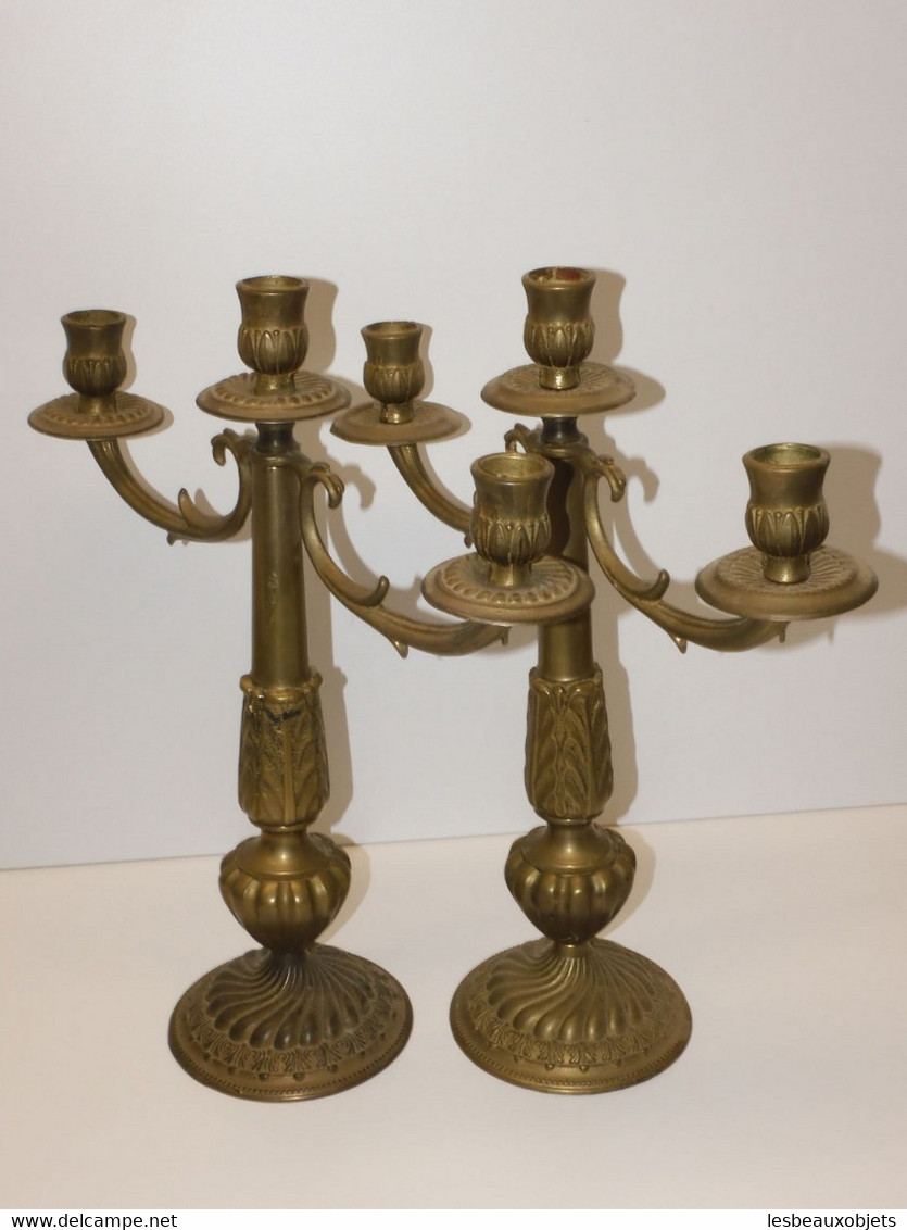 *JOLIE PAIRE DE BOUGEOIRS CANDELABRES à 3 FEUX en BRONZE made in ITALY Bougie  E