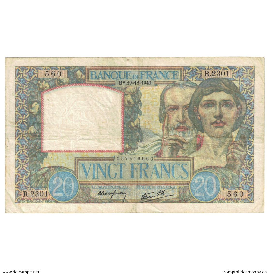 France, 20 Francs, Science Et Travail, 1940, R.2301, TB+, Fayette:12.11, KM:92b - 20 F 1939-1942 ''Science Et Travail''