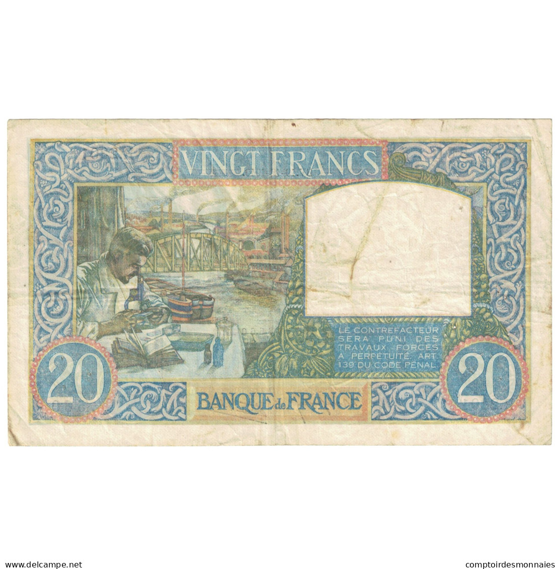 France, 20 Francs, Science Et Travail, 1940, R.2301, TB+, Fayette:12.11, KM:92b - 20 F 1939-1942 ''Science Et Travail''