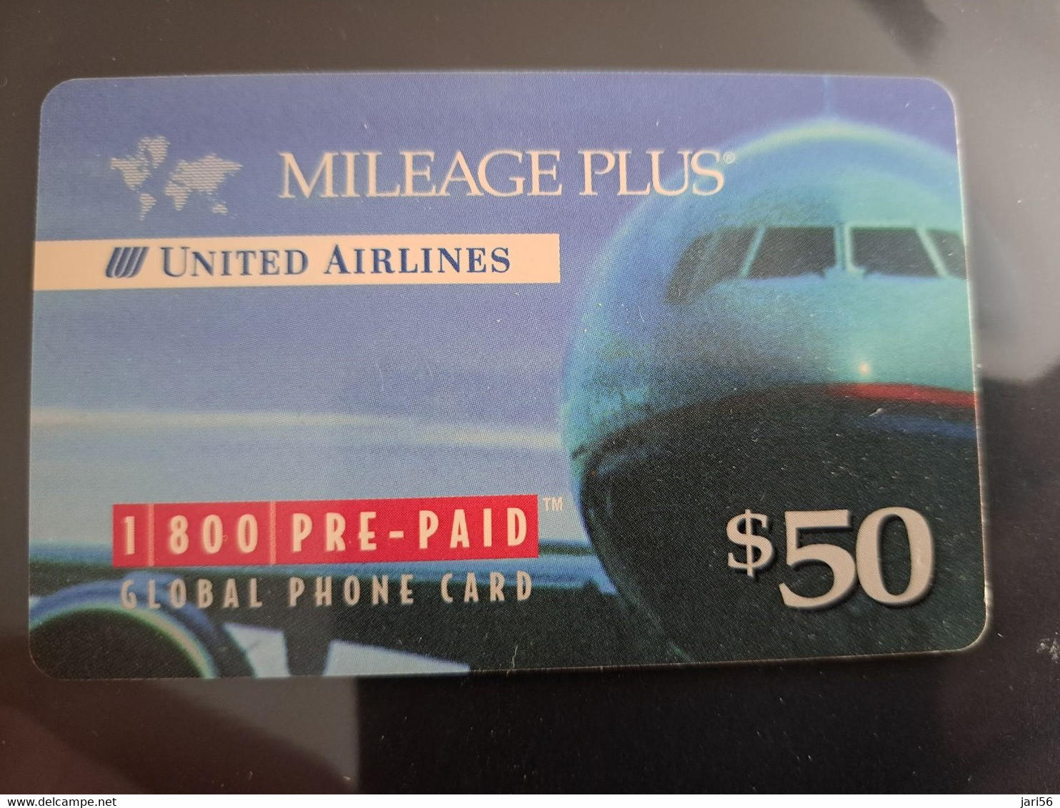 UNITED STATES AMERICA  $50,- UNITED AIRLINES MILEAGE PLUS/  AIRPLANE  -   PREPAID  MINT    ** 11928** - Amerivox