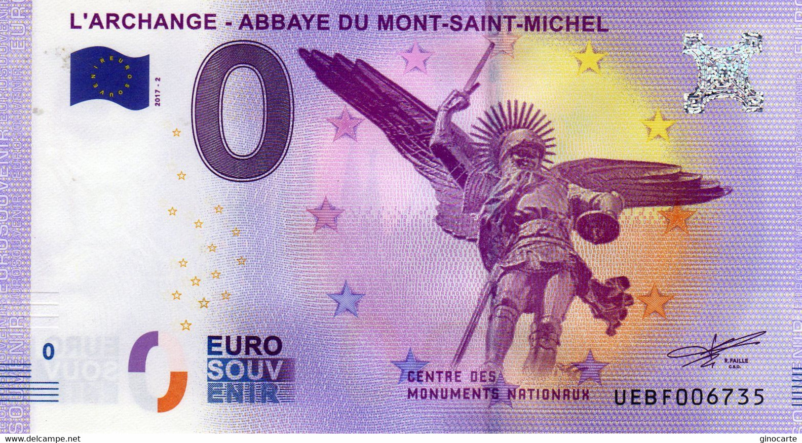 Billet Touristique Souvenir Monnaie De Paris MDP Euro Le Mont St Michel Abbaye L'archange - Altri & Non Classificati