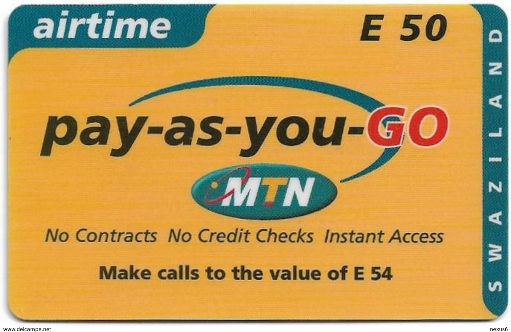 Swaziland - MTN - Pay-As-You-Go Airtime (Reverse A), GSM Refill 50E, Used - Swaziland