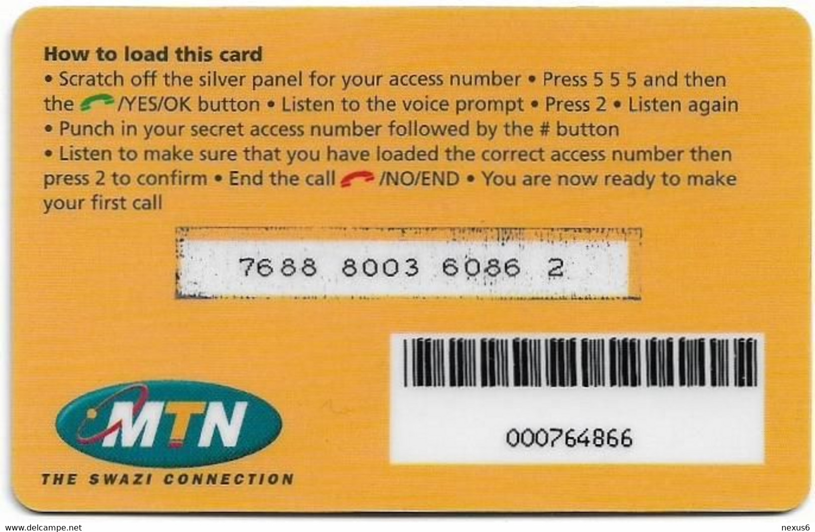 Swaziland - MTN - Pay-As-You-Go Airtime (Reverse A), GSM Refill 50E, Used - Swaziland