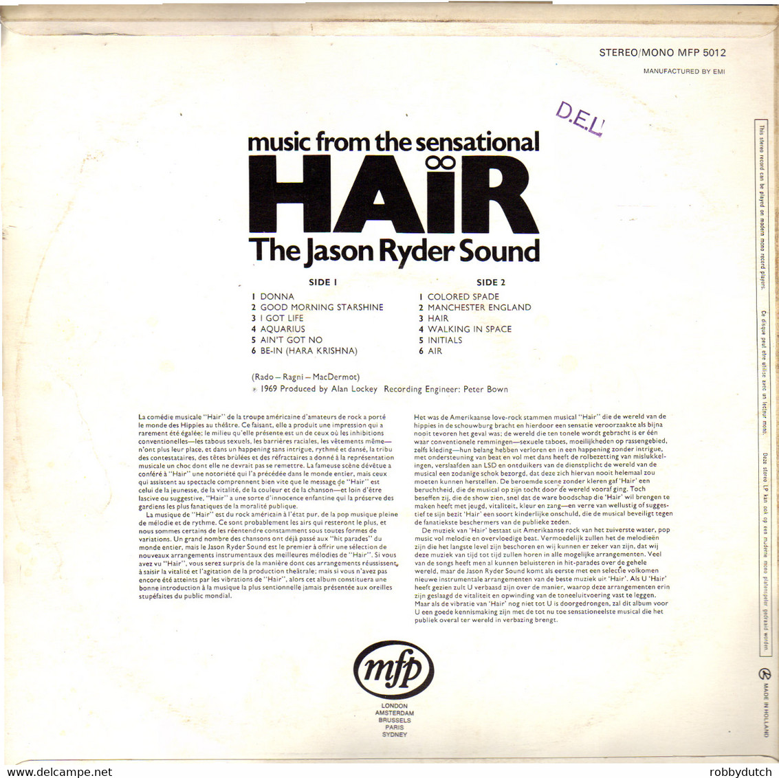 * LP *  HAIR - JASON RYDER SOUND (Holland 1969 - Musicals