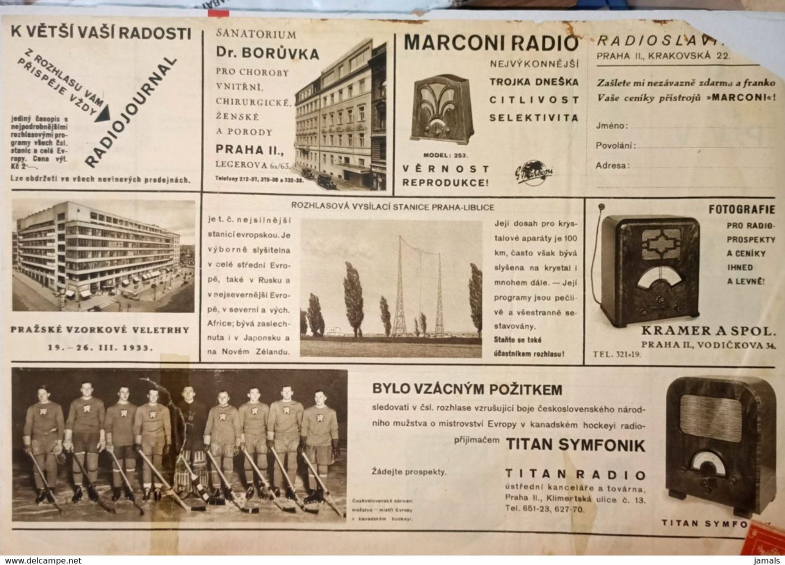 Electric Bulb, Lampe, Radio, Ice Hockey, Advertising Telegram Czechoslovakia As Scan - Non Classés