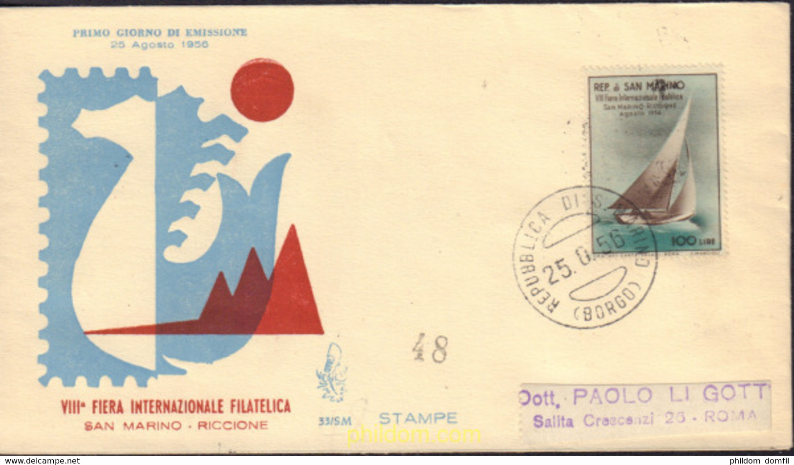 377016 MNH SAN MARINO 1956 8 JORNADA FILATELICA SAN MARINO - RICCIONE - Usati