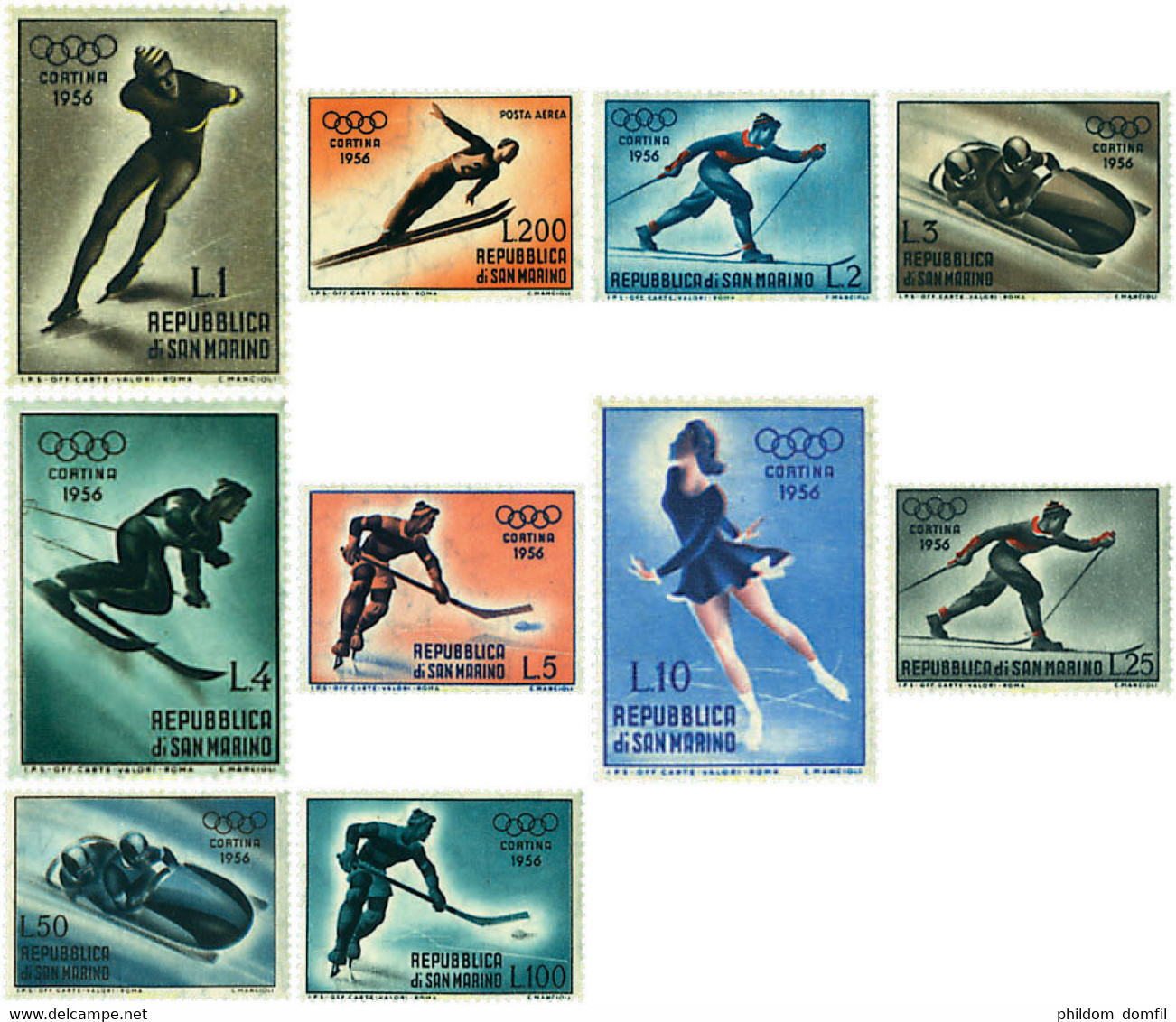 238071 HINGED SAN MARINO 1955 7 JUEGOS OLIMPICOS INVIERNO CORTINA D AMPEZZO 1956 - Usati