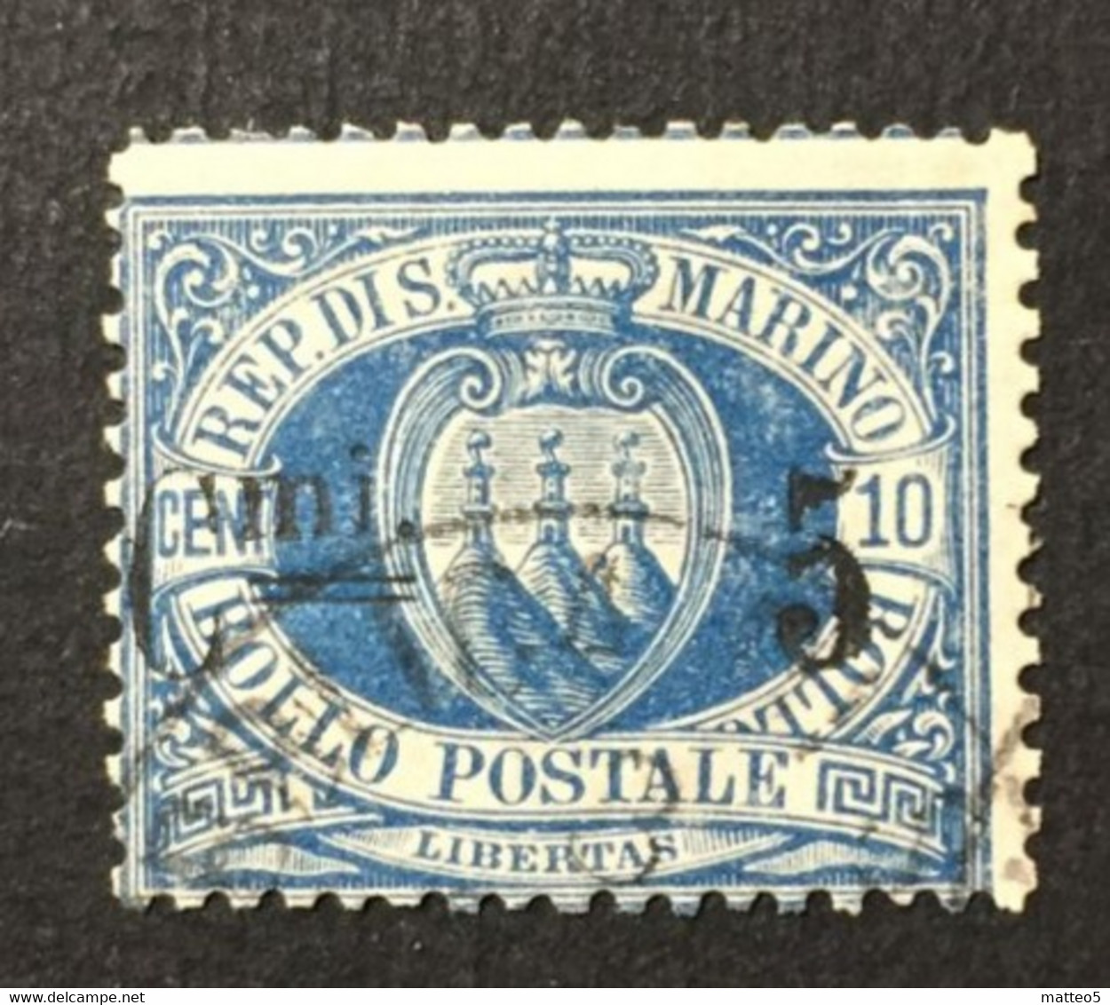 1877 - San Marino - Bollo Postale - Cifra O Stemma - 10 Cent - Usato - Usati