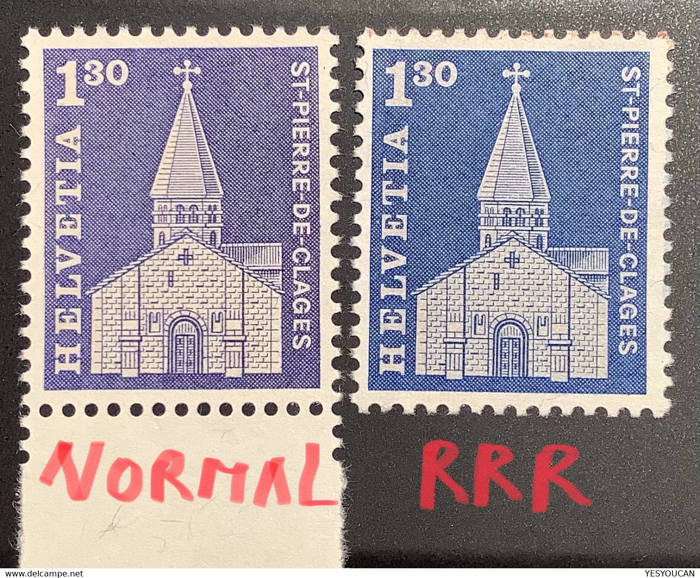 Schweiz RRR ! 1966 #421 FARBPROBE 1.30Fr BLAU Statt Ultramarin Attest(Kirche St Pierre De Clages Eglise Suisse VS Proof - Neufs