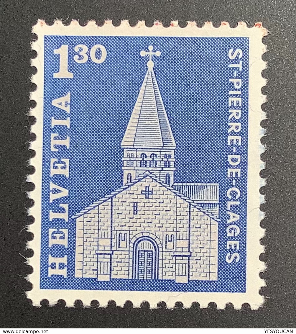 Schweiz RRR ! 1966 #421 FARBPROBE 1.30Fr BLAU Statt Ultramarin Attest(Kirche St Pierre De Clages Eglise Suisse VS Proof - Unused Stamps
