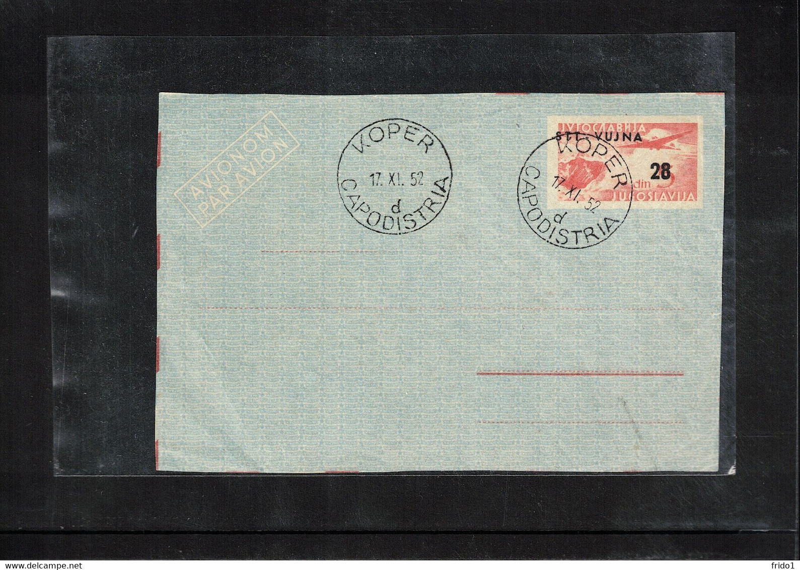 Trieste Zone B 1952 Postal Stationery Airmail Letter Fine Used Only Front Part Of The Cover - Poste Aérienne