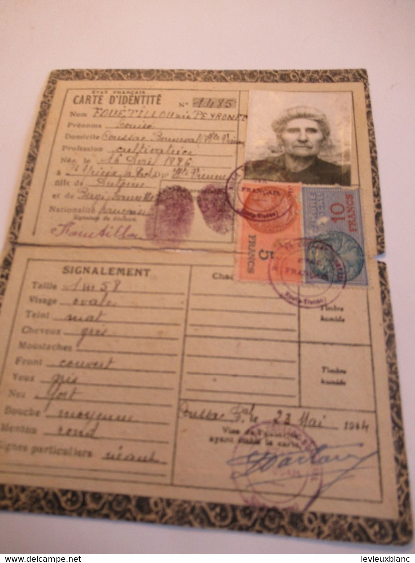 2 Cartes D'Identité Anciennes/Louis FOUETILLON  Et épouse/Cultivateurs/ Coussac-Bonneval/Hte Vienne/1944    AEC243 - Collections