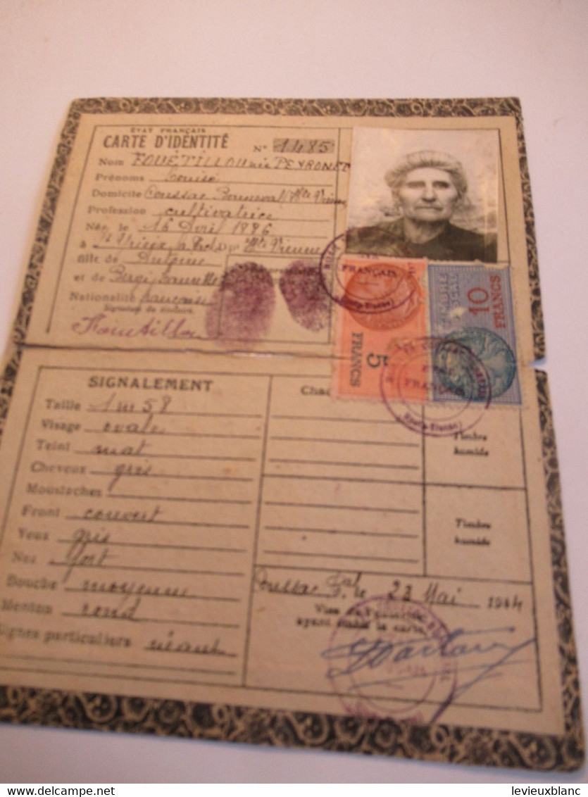 2 Cartes D'Identité Anciennes/Louis FOUETILLON  Et épouse/Cultivateurs/ Coussac-Bonneval/Hte Vienne/1944    AEC243 - Collezioni