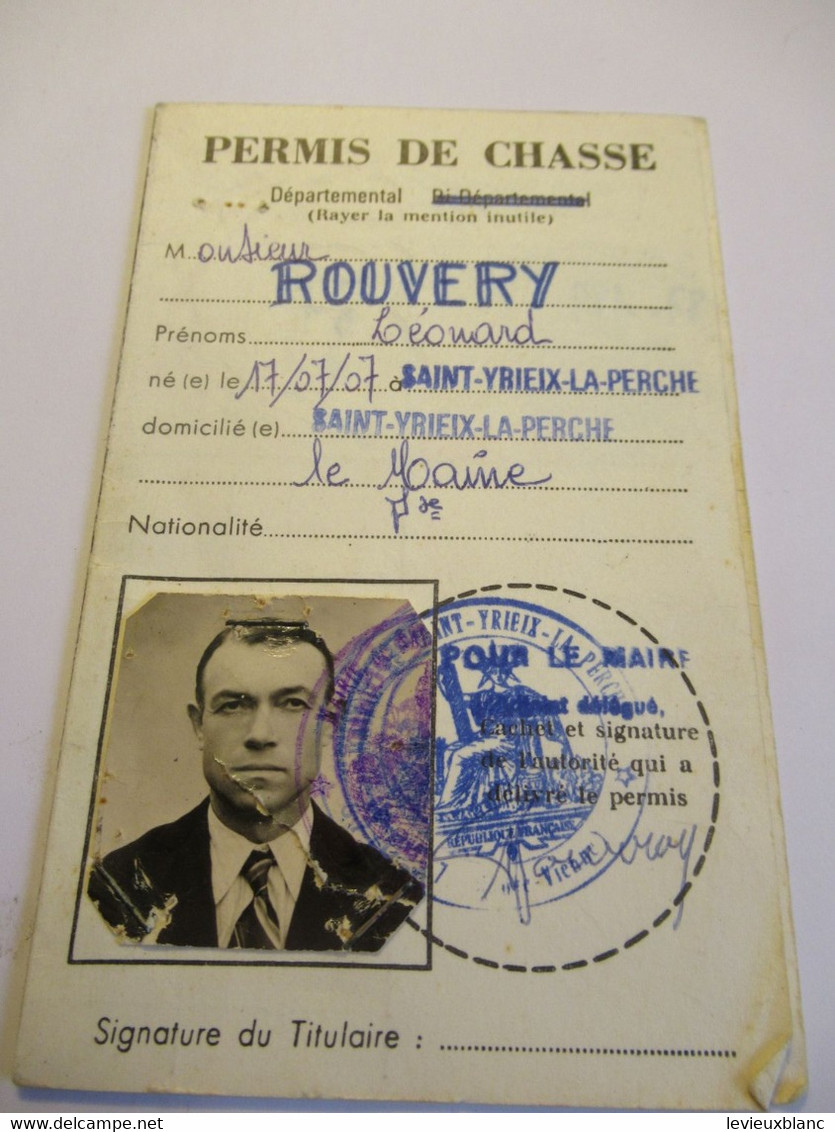 Carte De PERMIS De CHASSE Départemental /Léonard ROUVERY/Saint Yrieix La Perche/Hte Vienne/1975               AEC244 - Collezioni