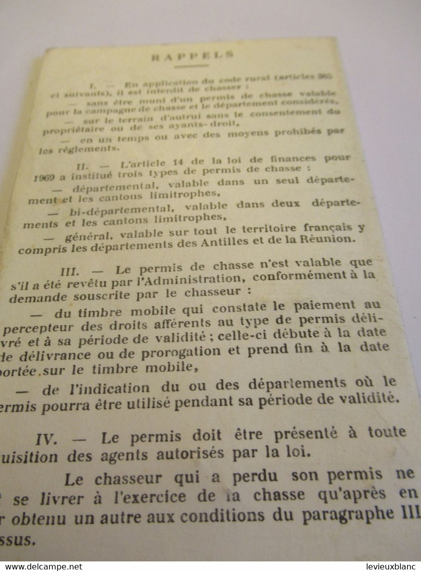 Carte De PERMIS De CHASSE Départemental /Léonard ROUVERY/Saint Yrieix La Perche/Hte Vienne/1975               AEC244 - Collections