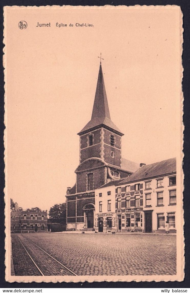 +++ CPA - JUMET - Eglise Du Chef-Lieu - Café - Bières Union Piedboeuf  // - Charleroi