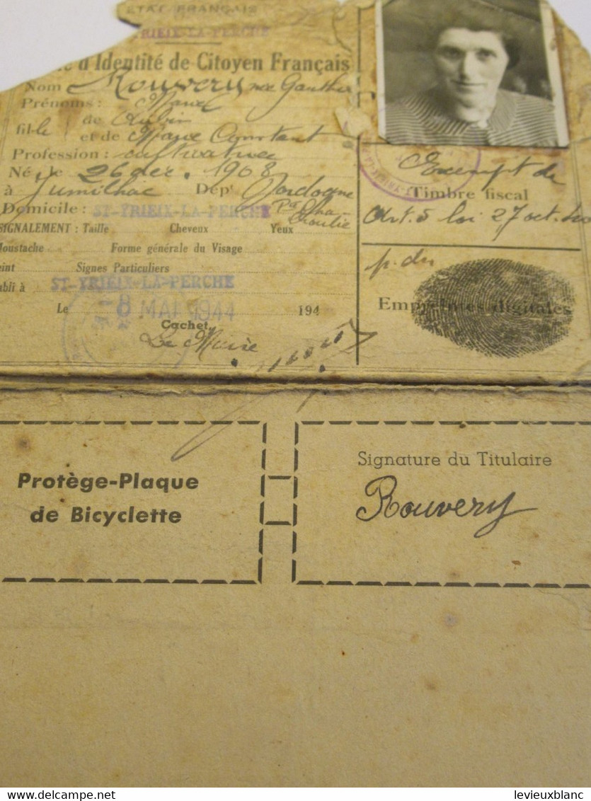 Carte D'identité De CITOYEN FRANCAIS /Certificat De Travail /Etat Français/M.ROUVERY/Saint Yrieix La Perche/1957  AEC246 - Collections