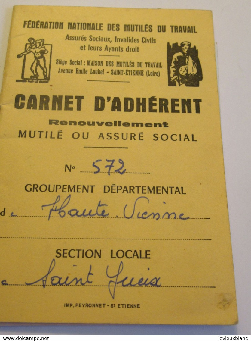 Carnet D'Adhérent/ Fédération Nationale Des Mutilés Du Travail//BONNEAU/ St YRIEIX/avec Coupons/1979-1988         AEC247 - Collections